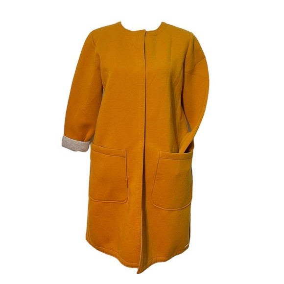 Avec Les Filles Large Orange Long Sleeve Button Crew Retro Coat Mod Box Jacket L - Picture 8 of 8